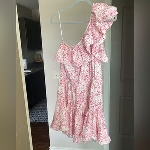 Pink One Shoulder Speckled Bubble Dress